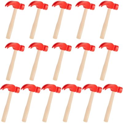 Deekin 16 Pcs Wooden Hammer Toys Red Simulation Peg Hammers Maintenance Toy Tools Educational Toys for School Gift Birthday Party Games