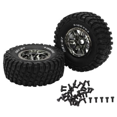 2Pcs 1/7 RC Wheels and Tires,Rubber Plastic Tire Skin,Rubber tire Surface has a Bumpy Texture,Replace for ZD Racing 1/7 DBX?07 RC Car Upgrade Part Truck Compatible(Titanium), Rubber Plastic Tire