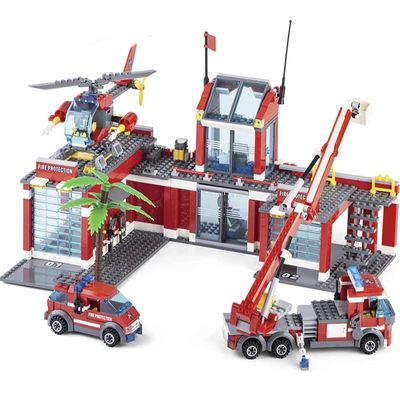 General Jim's Fire Station Multi Emergency Vehicle 774 Piece Modular Building Block Bricks Amazing Colorful 2 Level Fire Station Building Block Bricks Toy with Helipad - for All Building Levels