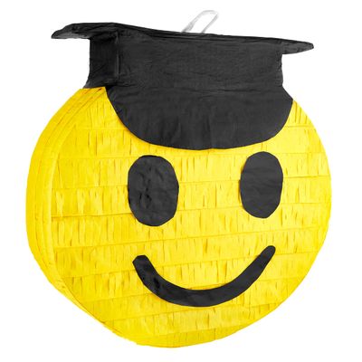 Congrats Grad Smiley Face Emoji Pinata - Piatas for Graduation, Cinco de Mayo, Coco Themed Parties for Kids - High Quality Paper - Easy to Fill with Candy and Favors - Mexican Party Decorations
