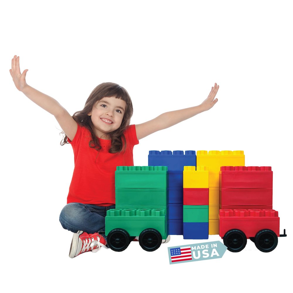 BiggoBlocks Big Blocks for Kids Ages 4-8 Indoor & Outdoor Blocks for Kids Games Large Building Blocks (24 pc with 2 Cars) Big City Set