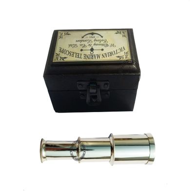 Marine Handheld Spyglass Brass Telescope Nickel Brass Binoculars 6-inches with Wood Box