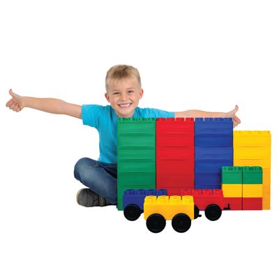 BiggoBlocks Big Blocks for Kids Ages 4-8 Indoor & Outdoor Blocks for Kids Games Large Building Blocks (36 pc with 3 Cars) Train Set