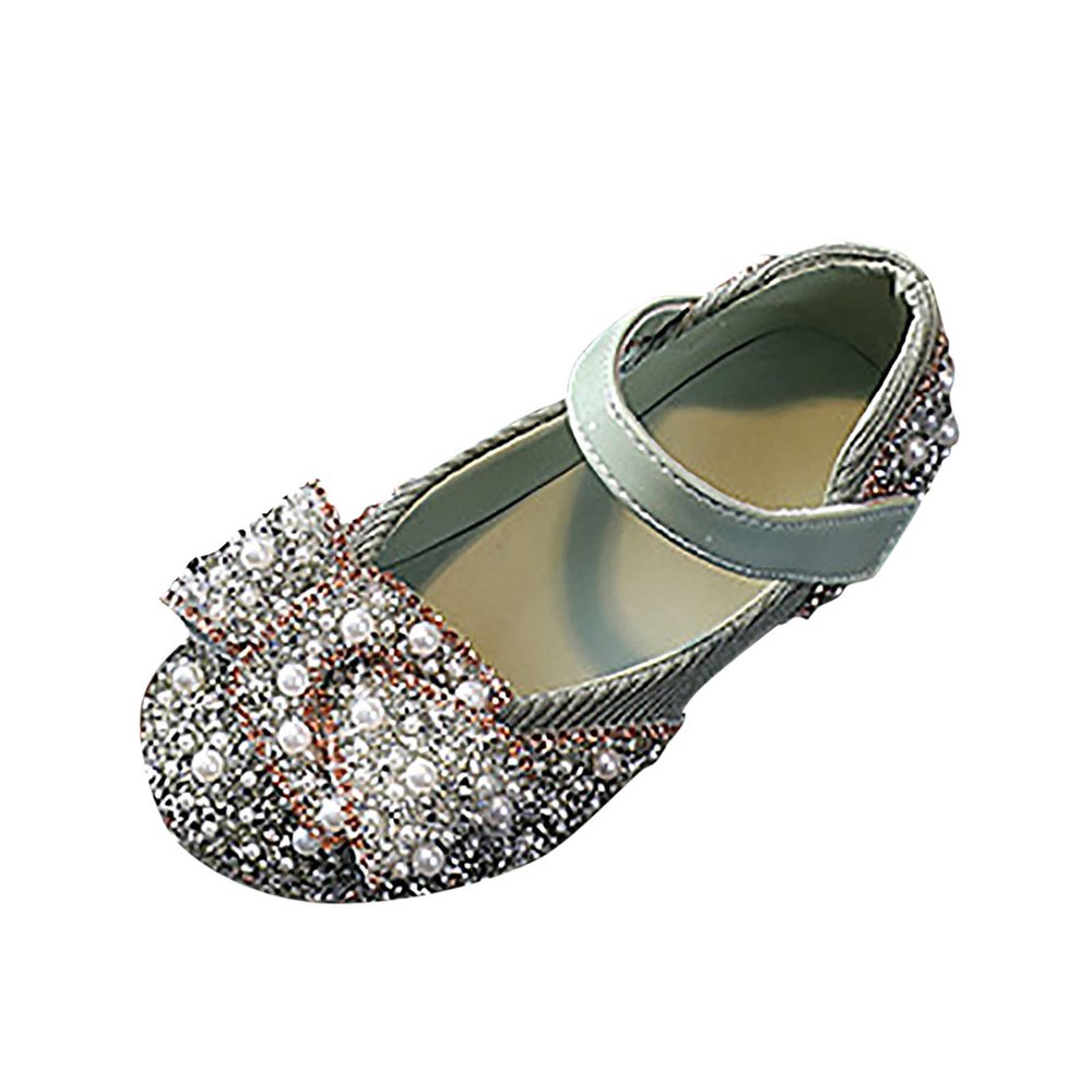 Childrens Shoes Pearl Rhinestones Shining Kids Princess Shoes Baby Girls Shoes for Party and Infant Girl (Green, 21)