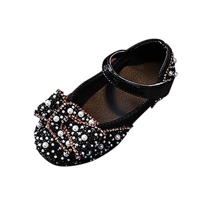 Childrens Shoes Pearl Rhinestones Shining Kids Princess Shoes Baby Girls Shoes for Party and Infant Girl (Black, 32)