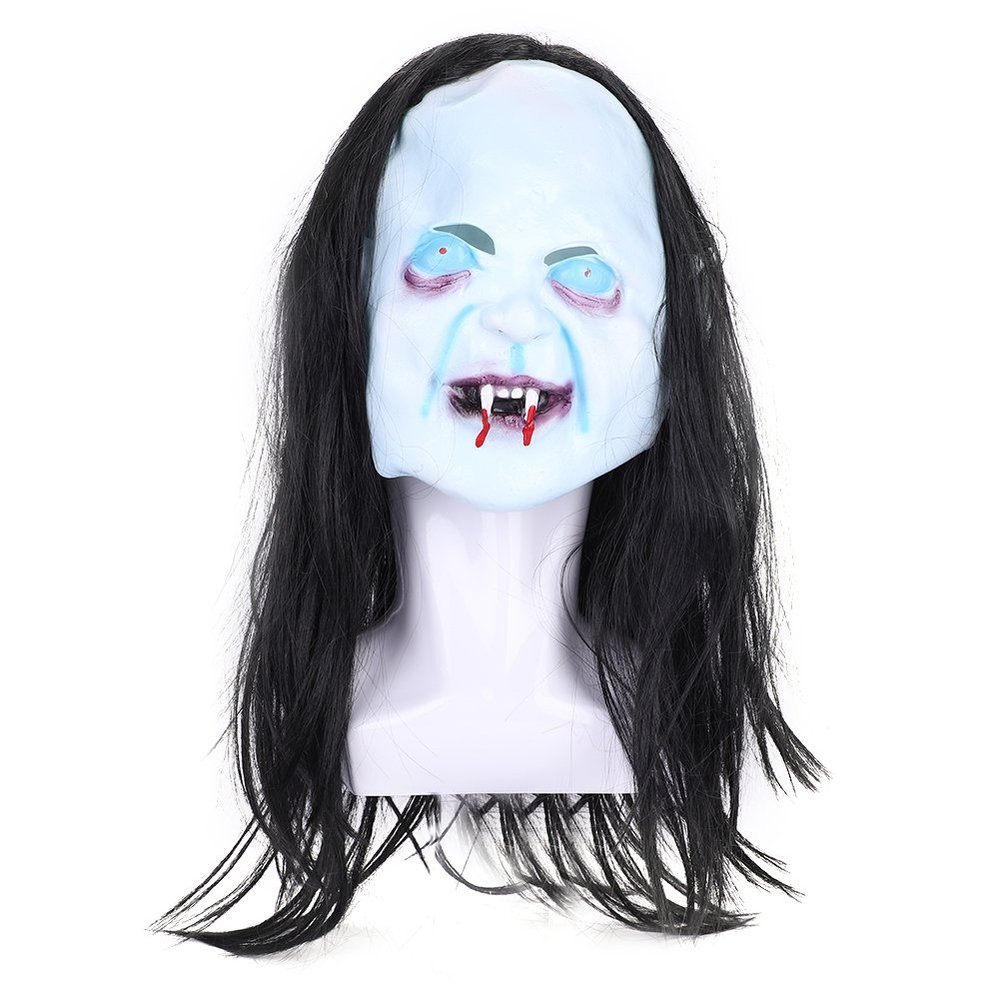 haozaikeji Halloween Scary Head Mask, Horror Long Hair Ghost Head Mask Death Witch Zombie Cosplay Costume Creepy Party Decoration Supplies