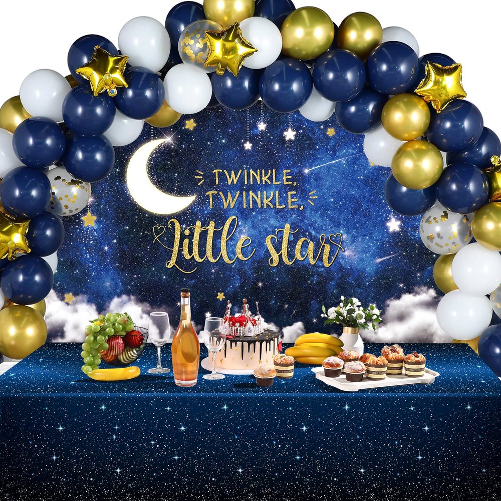 Maitys Twinkle Twinkle Little Star Baby Shower Decorations Navy Blue White Confetti Gold Foil Balloon Arch Kit Little Star Backdrop Space Tablecloth for Baby Shower Birthday Party Supplies