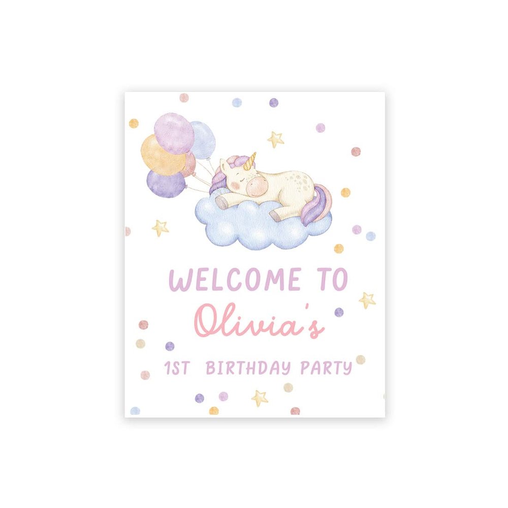 Andaz Press Personalized Birthday Welcome Sign Custom Large Canvas Welcome Sign for Kids Birthday Party, 16 x 20 Inches, Unicorn Birthday Theme, 1st Birthday Unicorn Party Decorations for Girls