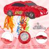 4 Pcs 15.7 Inch Race Car Piata with Pull Strings, 3D Race Car Piata with Blindfold Bat Confetti Double Sided Photo Booth Props for Boy Birthday Baby Shower Theme Party Supplies view 4