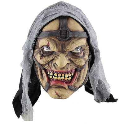 OhMill Evil Old Witch Mask Face Headgear Halloween Costume with Hair Mask Scary Party Cosplay Decoration Props Accessory
