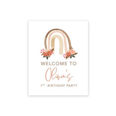 Andaz Press Personalized Birthday Welcome Sign Custom Large Canvas Welcome Sign for Kids Birthday Party, 16 x 20 Inches, Boho Rainbow Birthday Theme, 1st Birthday Rainbow Party Decorations for Girls