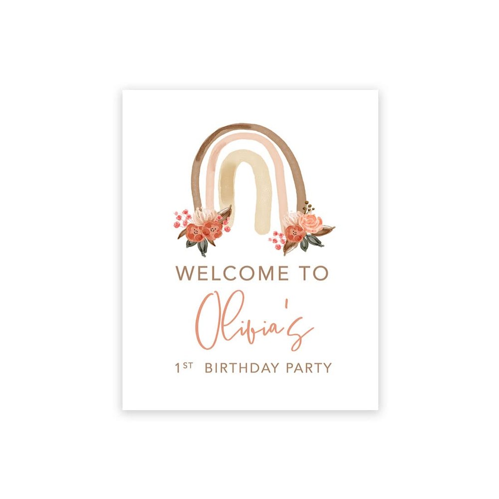 Andaz Press Personalized Birthday Welcome Sign Custom Large Canvas Welcome Sign for Kids Birthday Party, 16 x 20 Inches, Boho Rainbow Birthday Theme, 1st Birthday Rainbow Party Decorations for Girls
