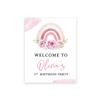 Andaz Press Personalized Birthday Welcome Sign Custom Large Canvas Welcome Sign for Kids Birthday Party, 16 x 20 Inches, Floral Rainbow Birthday Theme, 1st Birthday Rainbow Party Decorations for Girls view 1