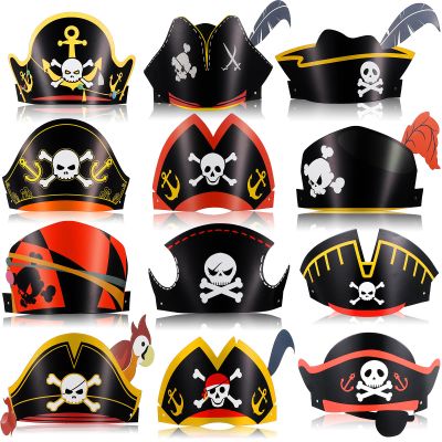 Funtery 48 Pcs Pirate Hat Halloween Pirate Party Accessories Kids Paper Costume Cap for Caribbean Cosplay Favors(Classic)