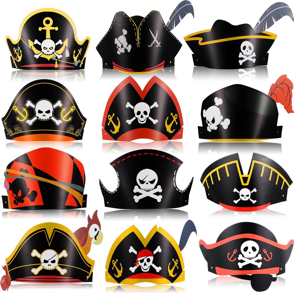 Funtery 48 Pcs Pirate Hat Halloween Pirate Party Accessories Kids Paper Costume Cap for Caribbean Cosplay Favors(Classic)