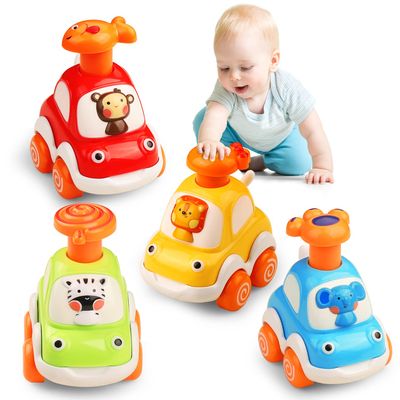 ALASOU 4 PCS Animal Car Toys for 1 Year Old Boy Girl|Baby Toys 1 Year Old Boy Gifts for Toddlers 1-3|Vehicle Toy Set for Toddler Toys 1-2|1st Birthday Gift for Infant 12 18 Months