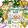 Tsoifu Safari 1st Birthday Decorations for Boy Wild One Backdorp Happy Birthday Banner Jungle Themed Tablecloth Balloon Garland Kit view 1