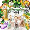 Tsoifu Safari 1st Birthday Decorations for Boy Wild One Backdorp Happy Birthday Banner Jungle Themed Tablecloth Balloon Garland Kit view 4