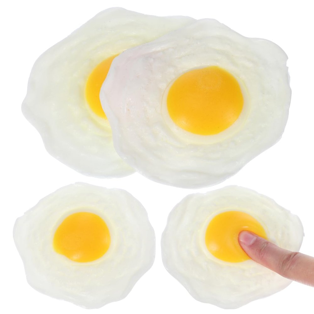 Kisangel Fake Fried Egg Toys, 4Pcs Artificial Cooked Eggs PVC Squeeze Toys Play Food Model for Kitchen Prank Props