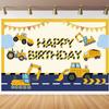 Construction Theme Happy Birthday Decoration Digger Excavator Truck Banner Dump Truck Excavator Crane Birthday Backdrop Photography Background for Boy Kids Children Party Decorations view 1