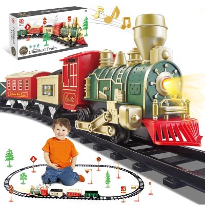 JQ JUQU Electric Train Set for Kids Ages 3-8, Battery Operated Toy Train with Lights and Sounds, 3 Cars and 10 Tracks for Christmas and Year Round Play