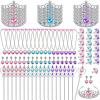 Cindeer 18 Sets Princess Jewelry Toys with Princess Crown Wand Necklace Earrings Rings Kids Jewelry for Girls Dress up Party Favors Blue Pink Purple 3 Colors view 1