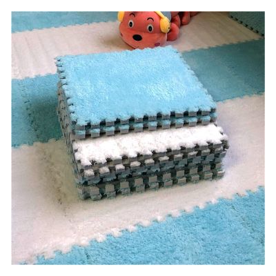 12 X 12 Inch Interlocking Carpet Tiles,10 Pieces EVA Foam Mats, Soft Fluffy Plush Area Rugs Floor Tiles, Puzzle Play Mat for Living Room Bedroom,Blue+White