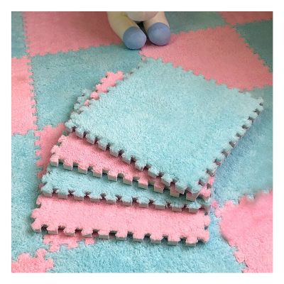 12 X 12 Inch Interlocking Carpet Tiles,10 Pieces EVA Foam Mats, Soft Fluffy Plush Area Rugs Floor Tiles, Puzzle Play Mat for Living Room Bedroom,Blue+Pink