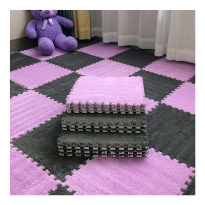 12 X 12 Inch Interlocking Carpet Tiles,10 Pieces EVA Foam Mats, Soft Fluffy Plush Area Rugs Floor Tiles, Puzzle Play Mat for Living Room Bedroom,Grey+Purple