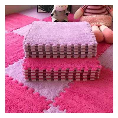 12 X 12 Inch Interlocking Carpet Tiles,10 Pieces EVA Foam Mats, Soft Fluffy Plush Area Rugs Floor Tiles, Puzzle Play Mat for Living Room Bedroom,Rose+Purple
