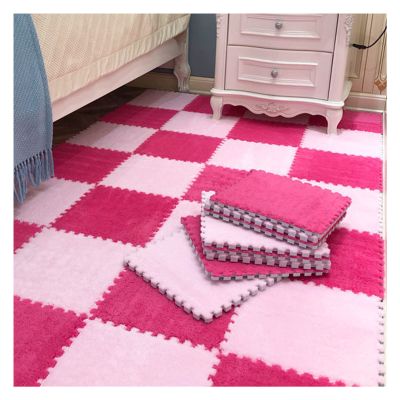 12 X 12 Inch Interlocking Carpet Tiles,10 Pieces EVA Foam Mats, Soft Fluffy Plush Area Rugs Floor Tiles, Puzzle Play Mat for Living Room Bedroom,Pink+Rose