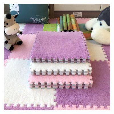 12 X 12 Inch Interlocking Carpet Tiles,10 Pieces EVA Foam Mats, Soft Fluffy Plush Area Rugs Floor Tiles, Puzzle Play Mat for Living Room Bedroom,Purple+Pink+White