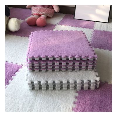 12 X 12 Inch Interlocking Carpet Tiles,10 Pieces EVA Foam Mats, Soft Fluffy Plush Area Rugs Floor Tiles, Puzzle Play Mat for Living Room Bedroom,Purple+White