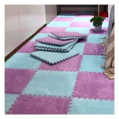 12 X 12 Inch Interlocking Carpet Tiles,10 Pieces EVA Foam Mats, Soft Fluffy Plush Area Rugs Floor Tiles, Puzzle Play Mat for Living Room Bedroom,Blue+Purple