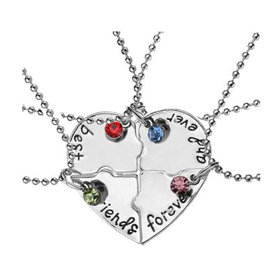 ZAHSY Bff Best Friend Friendship Necklace for 4 Best Friends Crystal Broken Heart Puzzle Necklaces for Best Friend Birthday Gift for Women Friendship Christmas Gift