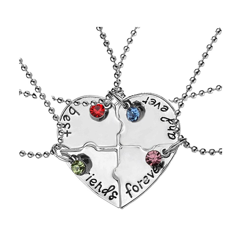 ZAHSY Bff Best Friend Friendship Necklace for 4 Best Friends Crystal Broken Heart Puzzle Necklaces for Best Friend Birthday Gift for Women Friendship Christmas Gift