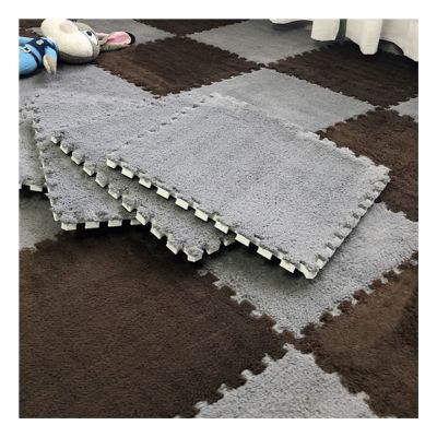 12 X 12 Inch Interlocking Carpet Tiles,10 Pieces EVA Foam Mats, Soft Fluffy Plush Area Rugs Floor Tiles, Puzzle Play Mat for Living Room Bedroom,Grey+Dark Coffee