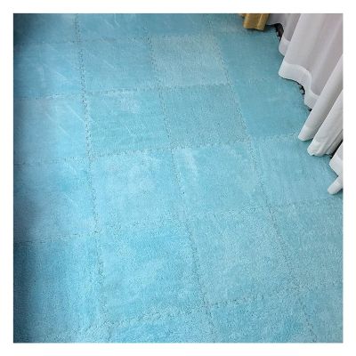 12 X 12 Inch Interlocking Carpet Tiles,10 Pieces EVA Foam Mats, Soft Fluffy Plush Area Rugs Floor Tiles, Puzzle Play Mat for Living Room Bedroom,Blue
