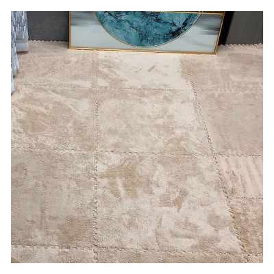 12 X 12 Inch Interlocking Carpet Tiles,10 Pieces EVA Foam Mats, Soft Fluffy Plush Area Rugs Floor Tiles, Puzzle Play Mat for Living Room Bedroom,Light Brown