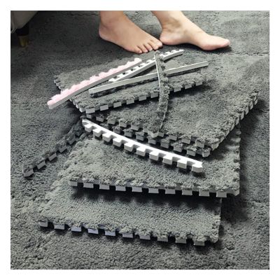 12 X 12 Inch Interlocking Carpet Tiles,10 Pieces EVA Foam Mats, Soft Fluffy Plush Area Rugs Floor Tiles, Puzzle Play Mat for Living Room Bedroom,Grey