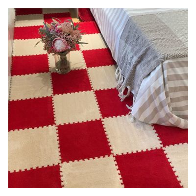 12 X 12 Inch Interlocking Carpet Tiles,10 Pieces EVA Foam Mats, Soft Fluffy Plush Area Rugs Floor Tiles, Puzzle Play Mat for Living Room Bedroom,Red+Light Brown