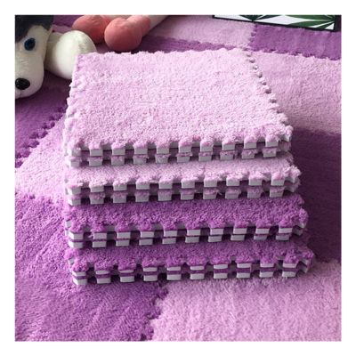 12 X 12 Inch Interlocking Carpet Tiles,10 Pieces EVA Foam Mats, Soft Fluffy Plush Area Rugs Floor Tiles, Puzzle Play Mat for Living Room Bedroom,Deep Purple+Purple