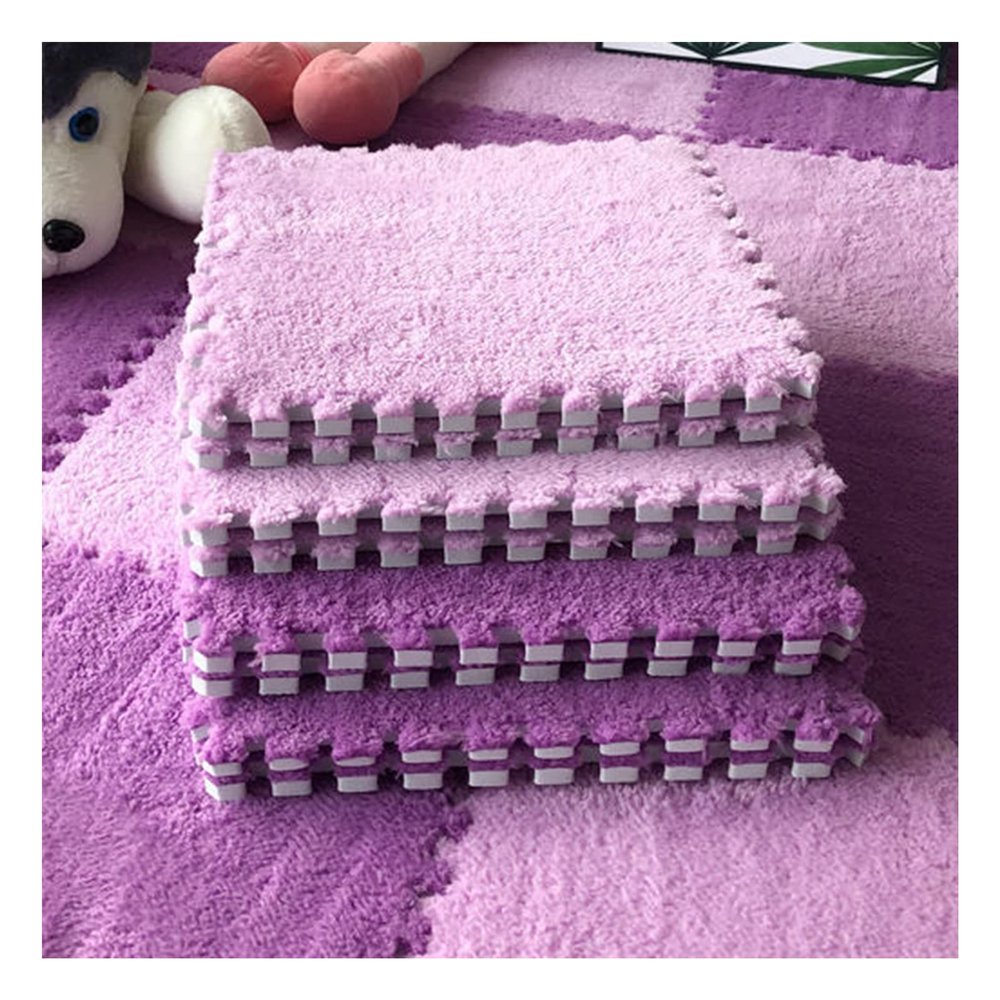 12 X 12 Inch Interlocking Carpet Tiles,10 Pieces EVA Foam Mats, Soft Fluffy Plush Area Rugs Floor Tiles, Puzzle Play Mat for Living Room Bedroom,Deep Purple+Purple