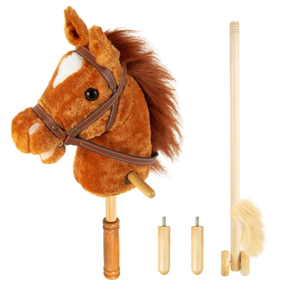 Morytale Stick Hobby Horse Riding Toy, Plush Stick Horse for Toddlers Ages 3+, Horses Ride on Toy Fun Pretend Play with Wooden Wheels and Real Pony Clip-Clop Sounds 39 Inches-Light Brown