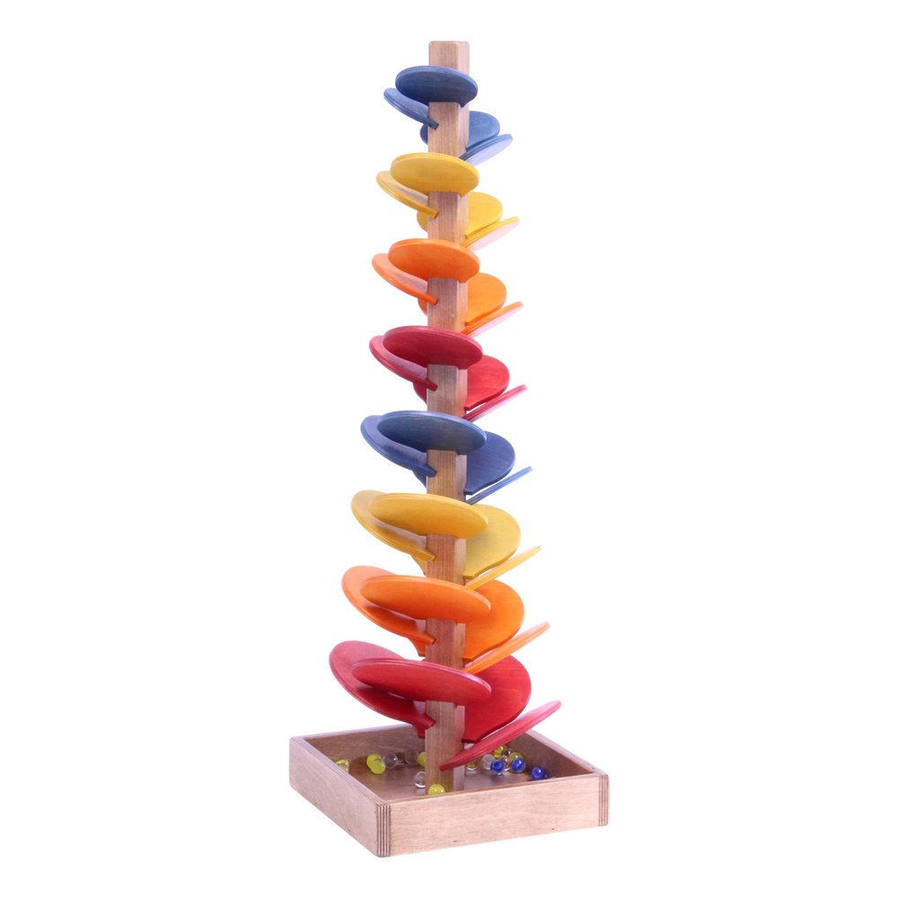 AmishToyBox.com Marble Tree Wooden Toy - CPSIA-Approved Child-Safe Finish - Pack of Marbles Included (Circus Splash)