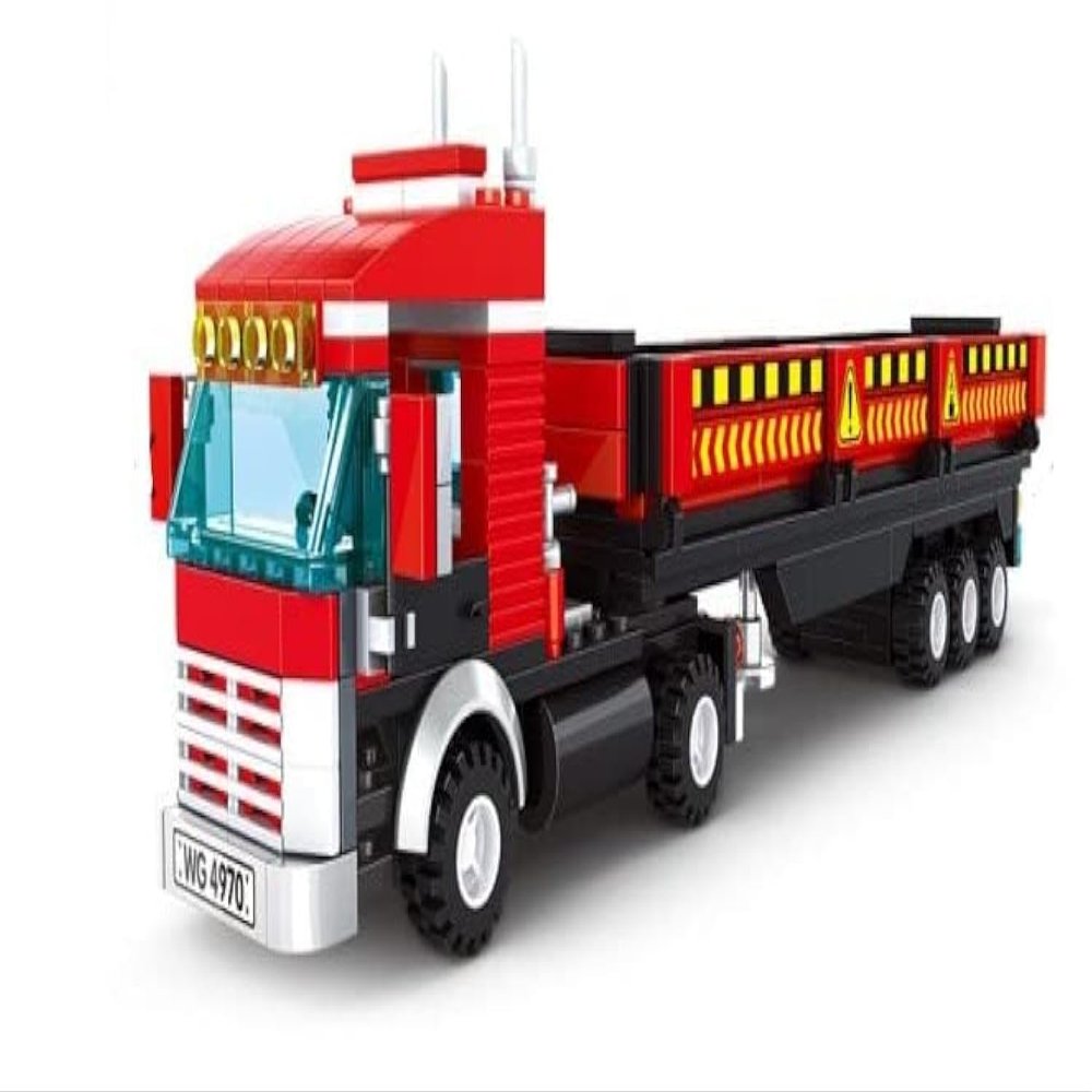 General Jim's Semi Truck and Trailer Transport Vehicle Red Heavy Duty Work Truck 323 Piece Modular Building Block Model Tractor Trailer Building Blocks Set - All Building Levels