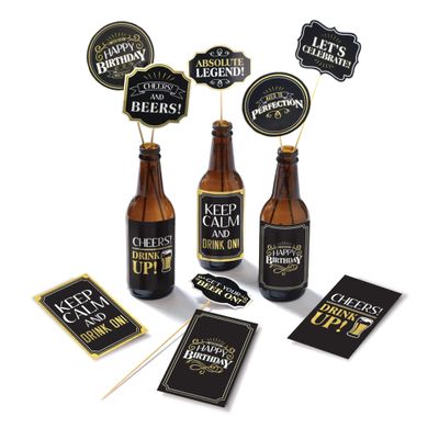 Better With Age Multicolor Paper Beer Centerpiece Kit - Includes: 6 Paper & Plastic Bottles Picks (9"), 6 Sticker Labels (5.25" x 3.5") - Perfect For Birthday Parties, Events, & More