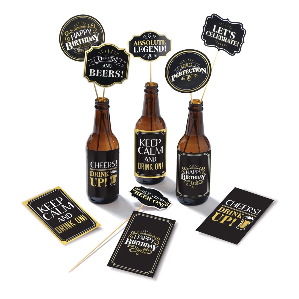 Better With Age Multicolor Paper Beer Centerpiece Kit - Includes: 6 Paper & Plastic Bottles Picks (9"), 6 Sticker Labels (5.25" x 3.5") - Perfect For Birthday Parties, Events, & More