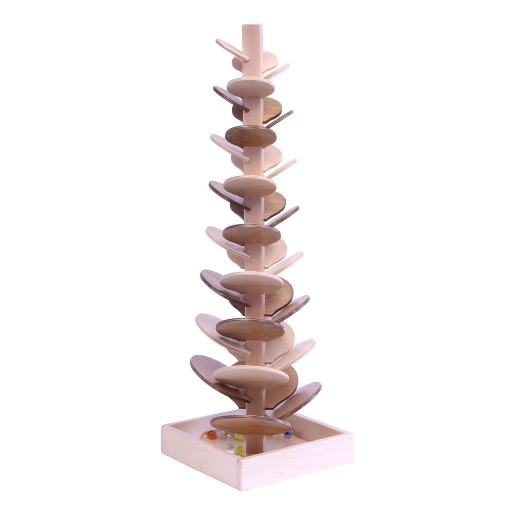 AmishToyBox.com Marble Tree Wooden Toy - CPSIA-Approved Child-Safe Finish - Pack of Marbles Included (Harvest Stain and Natural)