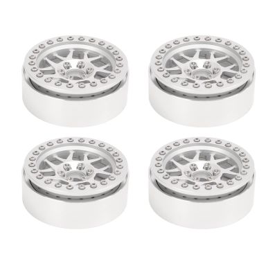 2.2 Inch RC Car Wheel Hub, Aluminum Alloy RC Beadlock Wheels Rims for 1/10 Axial SCX10 SCX10 II 90046 90047 RC Car(Silver)